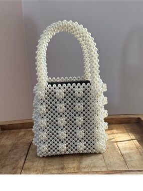 Faux Pearl Beaded Top Handle Mini Bag – White Statement Evening Purse | Wedding